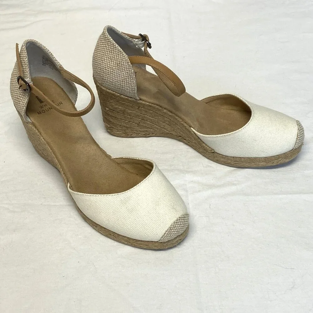 White Mountain Mamba Espadrilles Neutral Rope Wedge Heels Ankle Strap 9.5 NIB